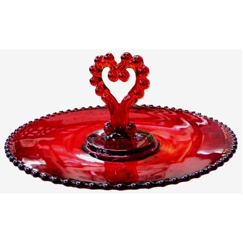 Imperial Regal Ruby Red Candlewick Tidbit Pastry Heart Handle Tray‎ Vintage 1962